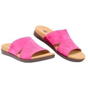 Revitalign Orthotic Suede Slide Sandals Lucy Stud Pink Size 10D(Extra Wide)